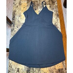 Black V Neck Sleeveless Wrap Skater Dress Women's Size L